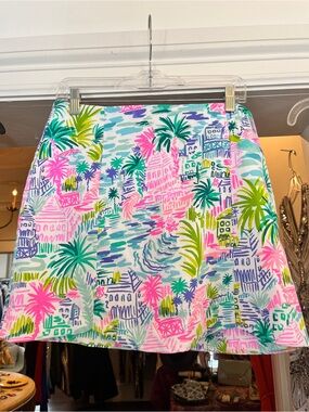 Just Sold!! NWT Lilly Pulitzer Becky Pink, Green & Aqua Palm-Print A-Line Skort